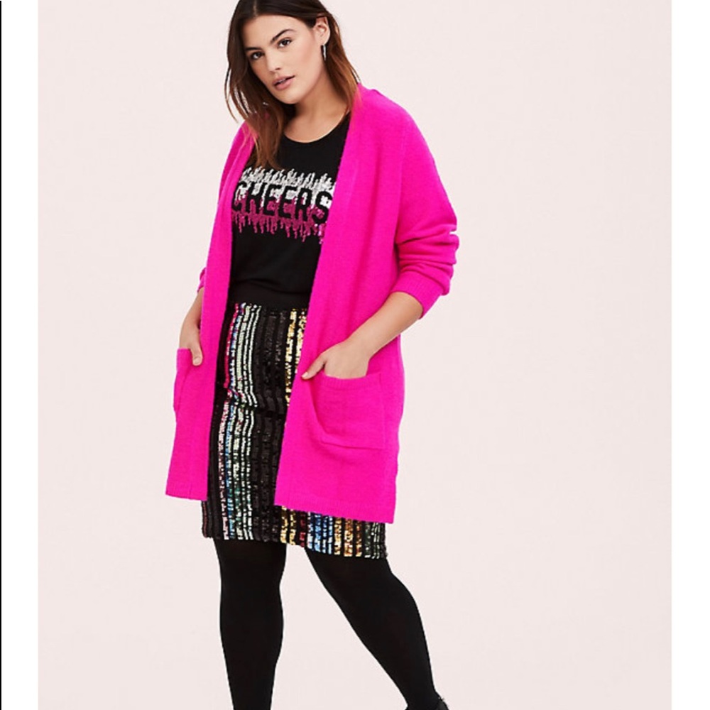 NWOT Torrid 1X NEON PINK KNIT OPEN FRONT CARDIGAN